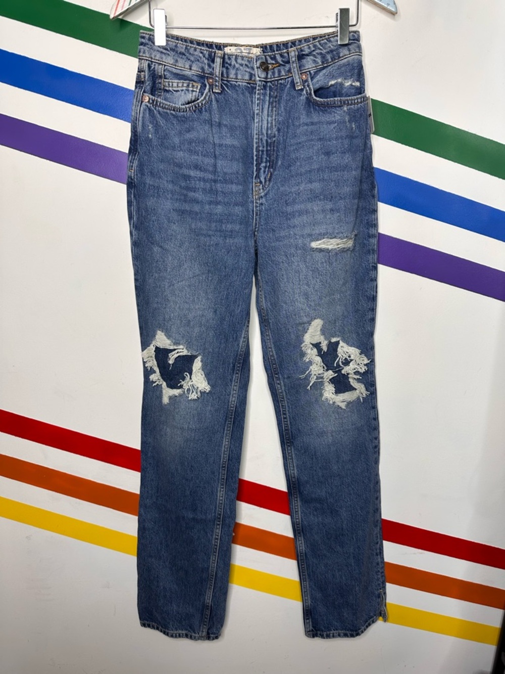 NEW we the Free high waist long line straight leg distressed jeans size 27